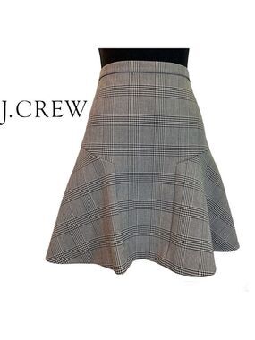 J.CREW NWOT Gray Plaid Check Houndstooth Skater Skirt Size 00